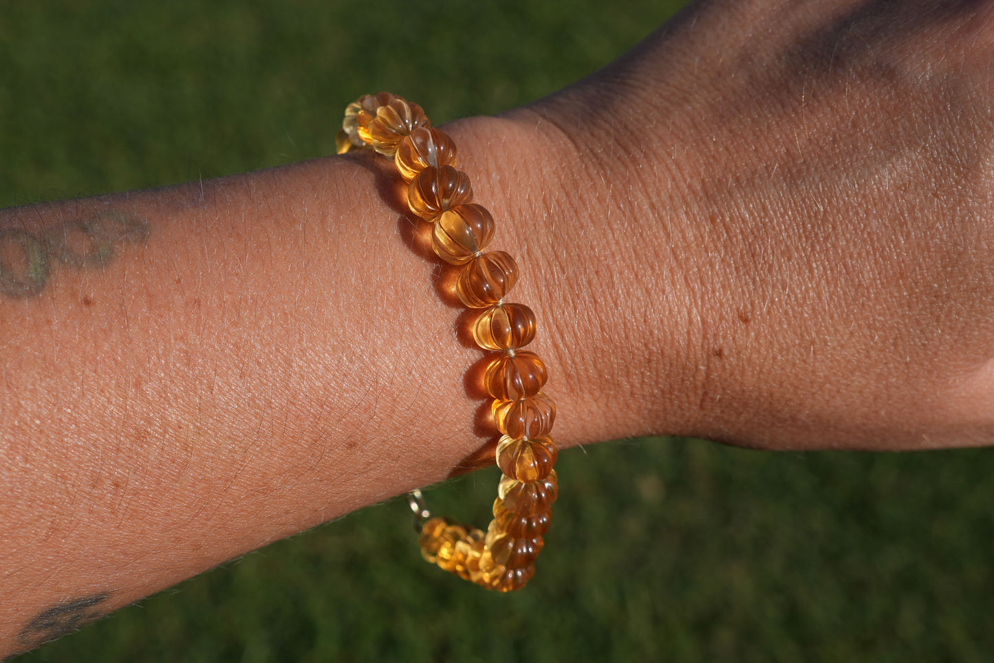 Citrine Pumpkin Handmade Knotted Beaded Bracelet 14k