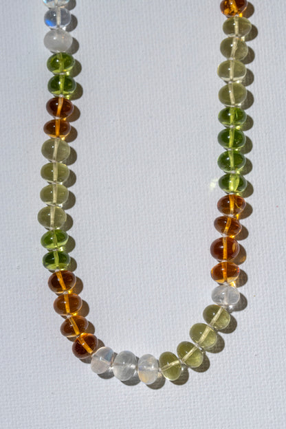 colorful rainbow knotted candy necklace handcrafted bead jewelry citrine peridot quartz