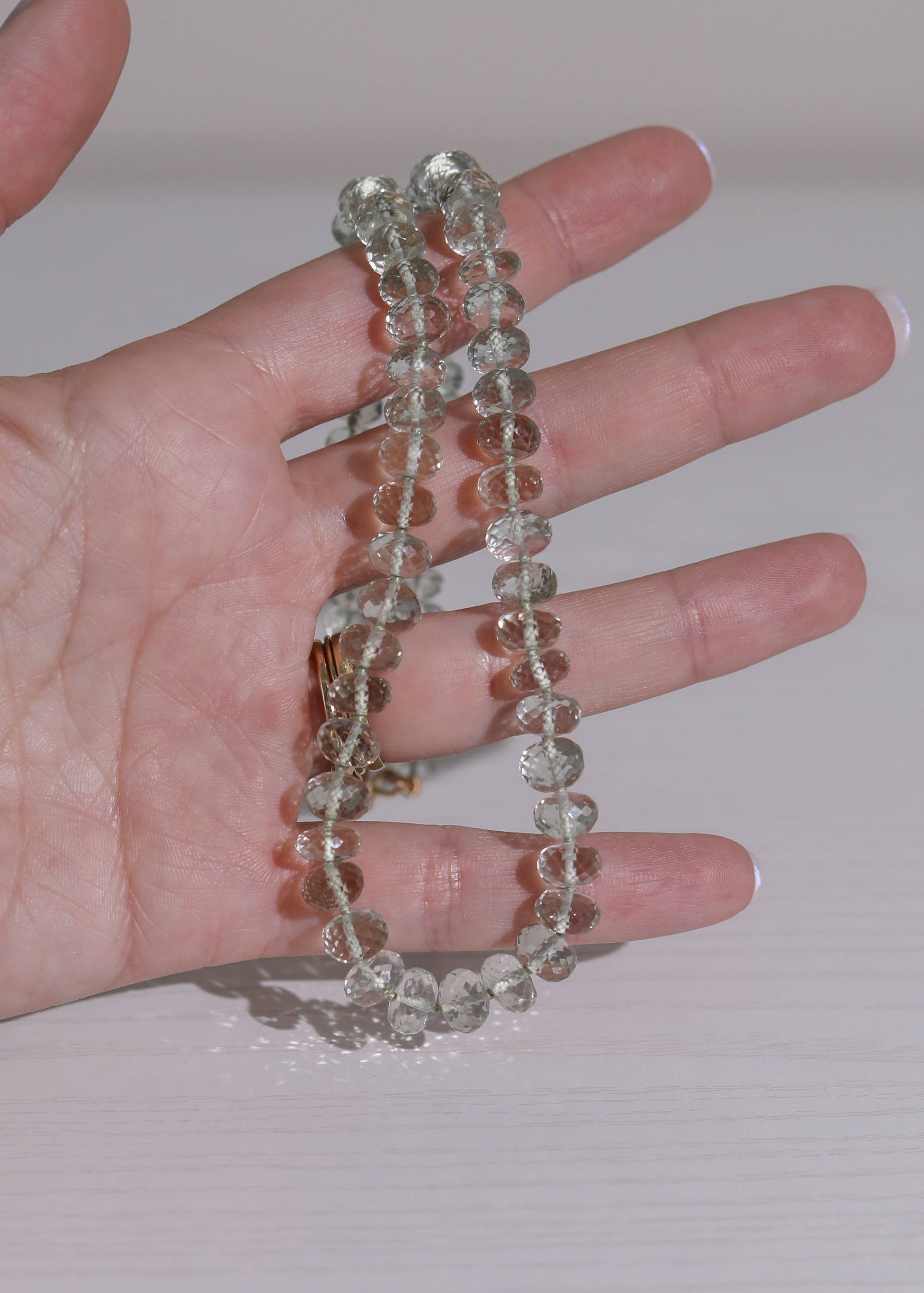 Green Amethyst Knotted Candy Bead Necklace