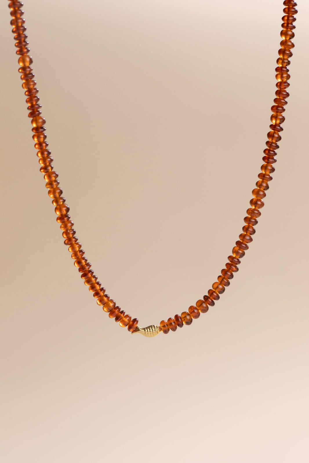 Hessonite Garnet Worry Fish Necklace 14k 17.25", a close look at the stones