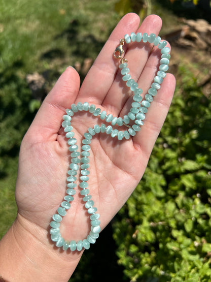 Green Moonstone Knotted Candy Necklace