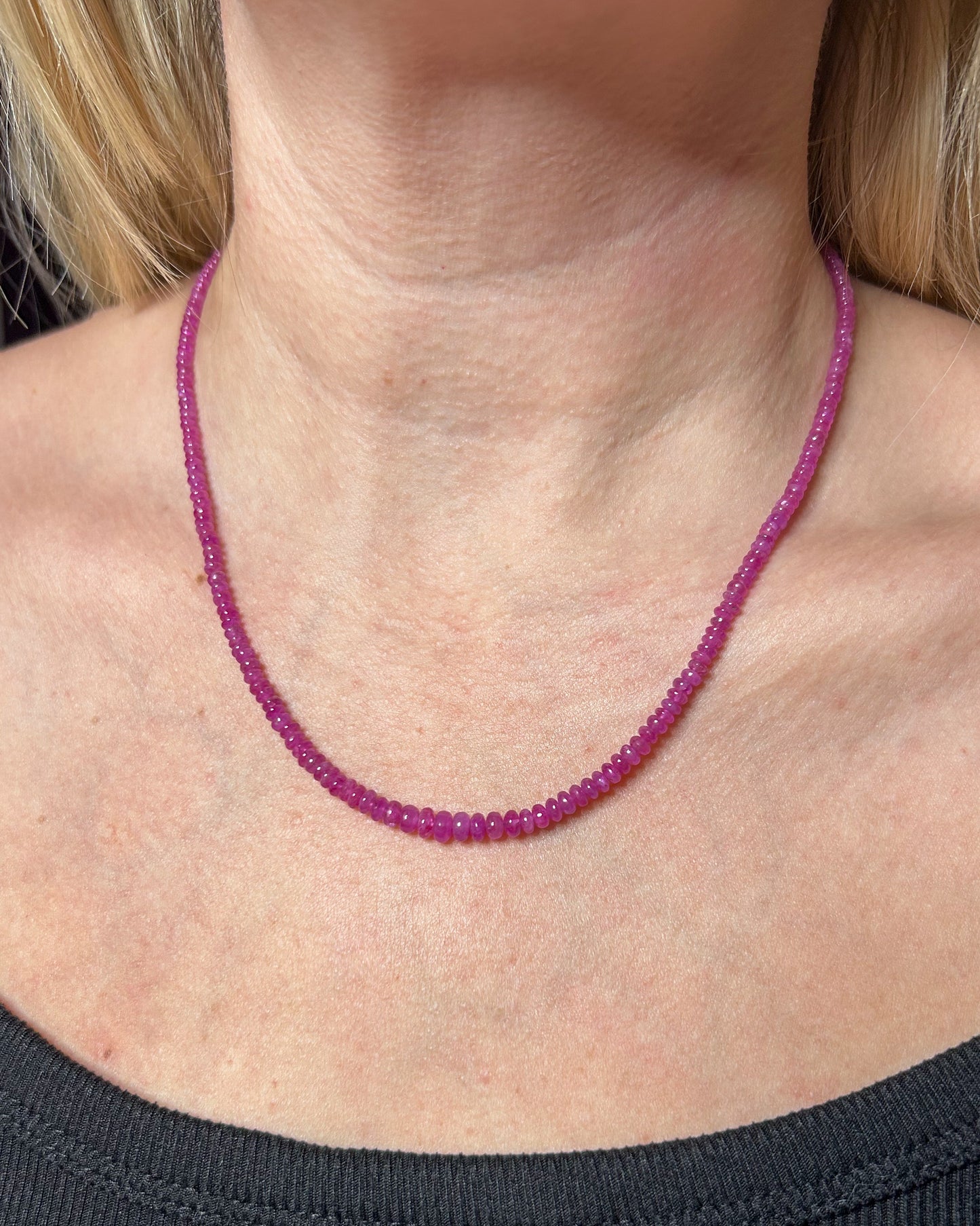 burmese ruby beaded necklace 14k solid gold