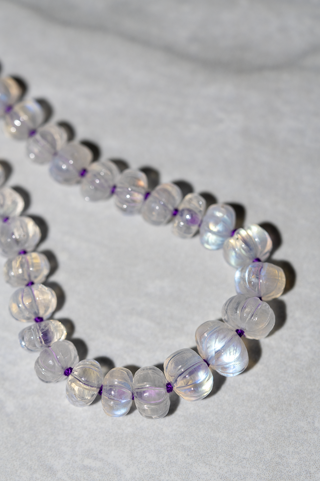 Rainbow Moonstone Knotted Bead Necklace 14k Gold