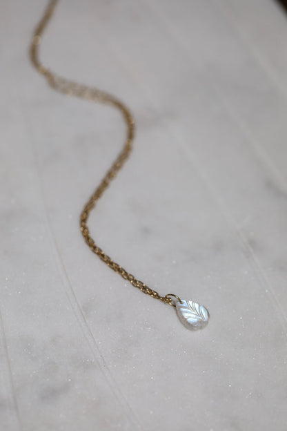 Bright Moonstone Carved Leaf Charm 14k