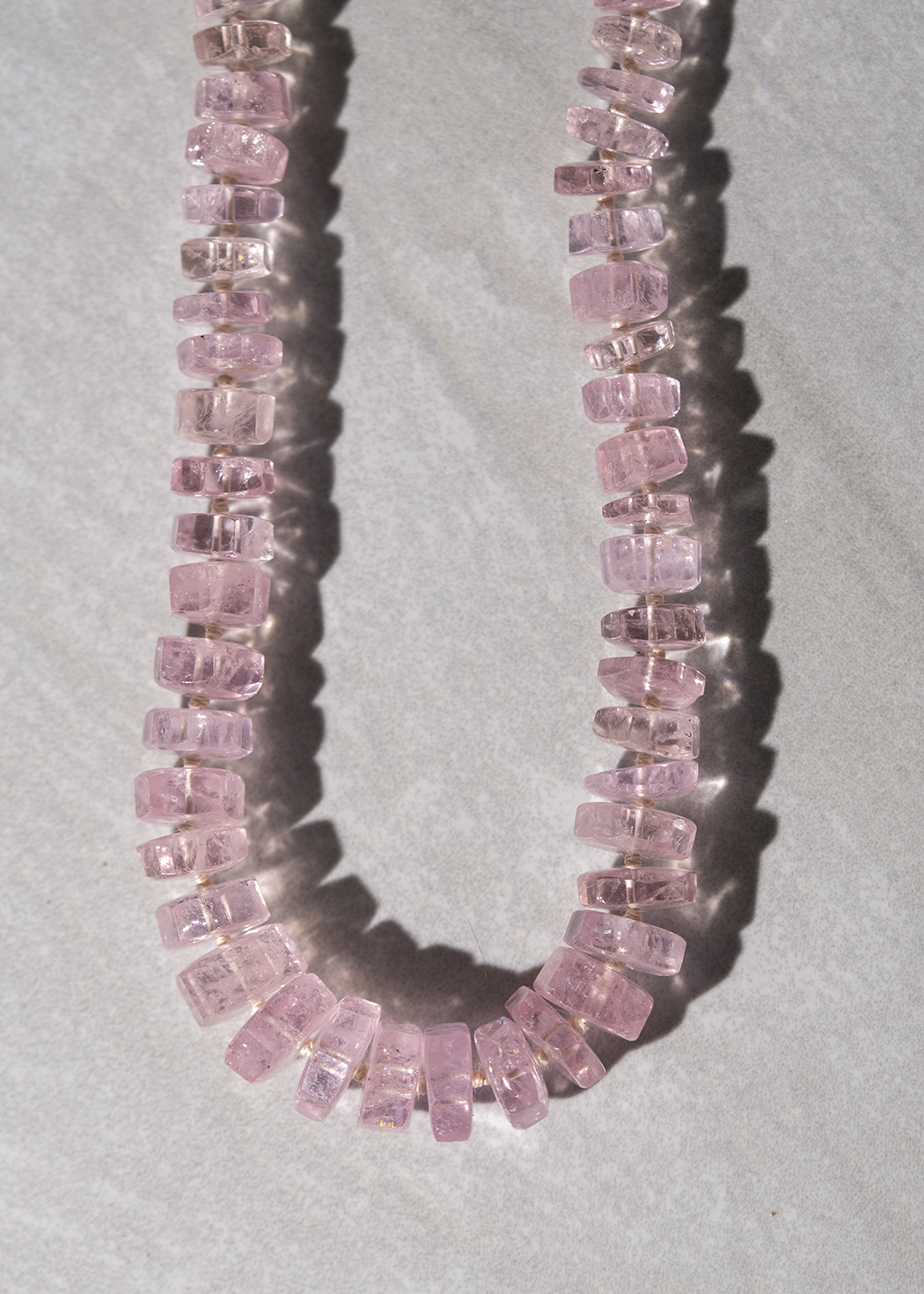 pink morganite bead knotted necklace 14k