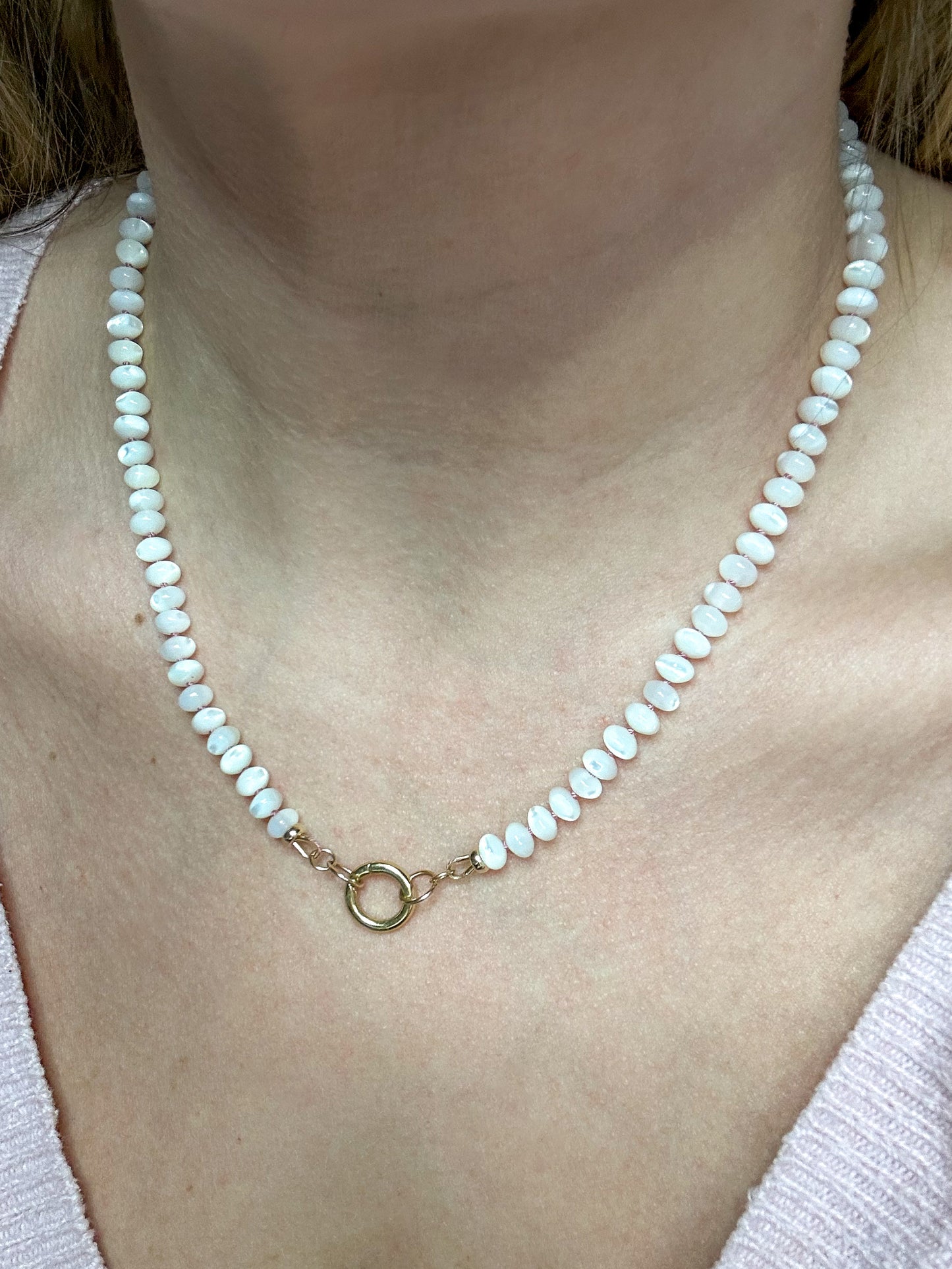mother of pearl knotted bead necklace white gemstone beaded jewelry pearls 14k
