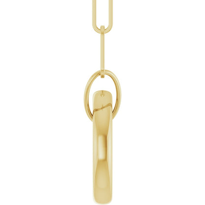 Gold pendant round paperclip links on a white background