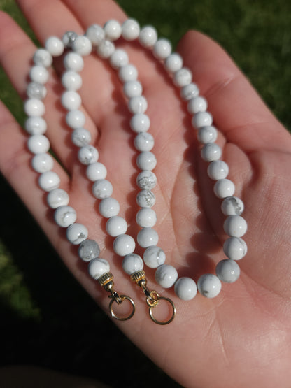 natural white Howlite round spheres Beaded Necklace with 14k Open Loops