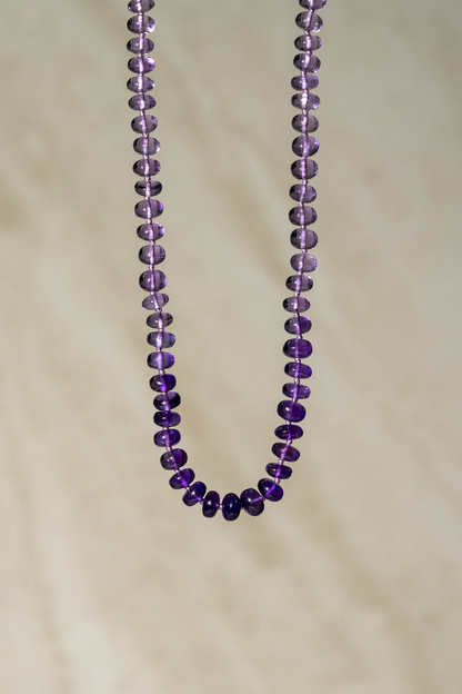 Long Ombré Amethyst Knotted bead candy necklace Strand 14K