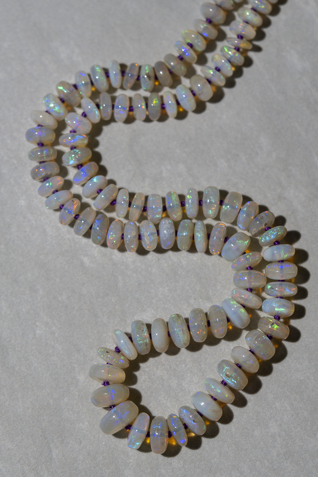Australian Opal Knotted Bead Necklace 14k