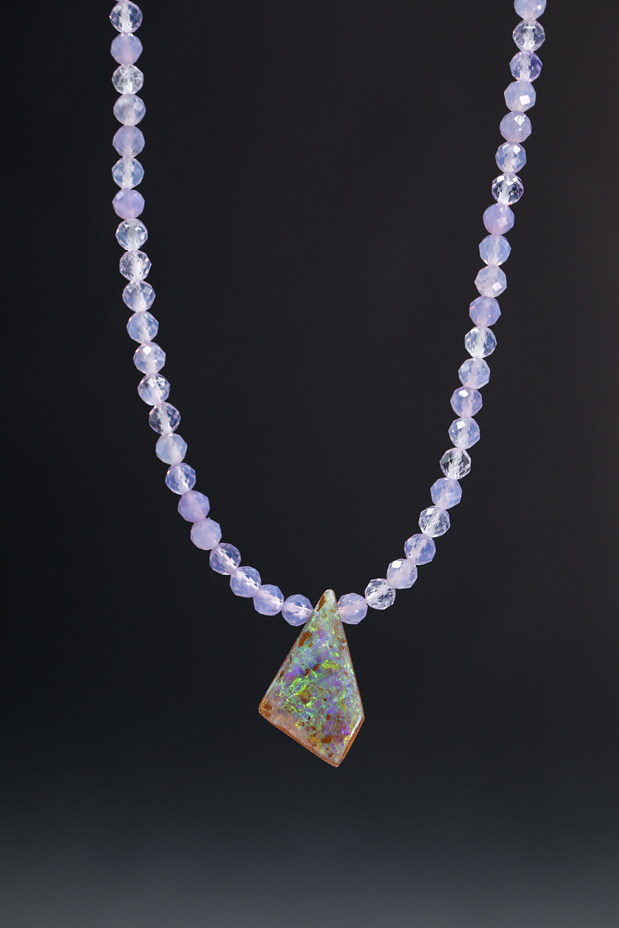 One of a Kind Australian Boulder Opal and Lavender Quartz Necklace 14k