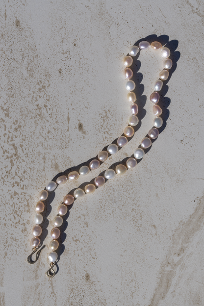 Tri Color Freshwater Pearls 18" Knotted Necklace 14k