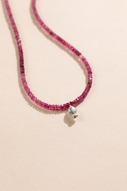 Pink Tourmaline Worry Fish Necklace Sterling Silver, view 3