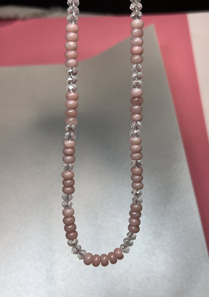 pink opal clear quartz bead strand ooak artisan necklace