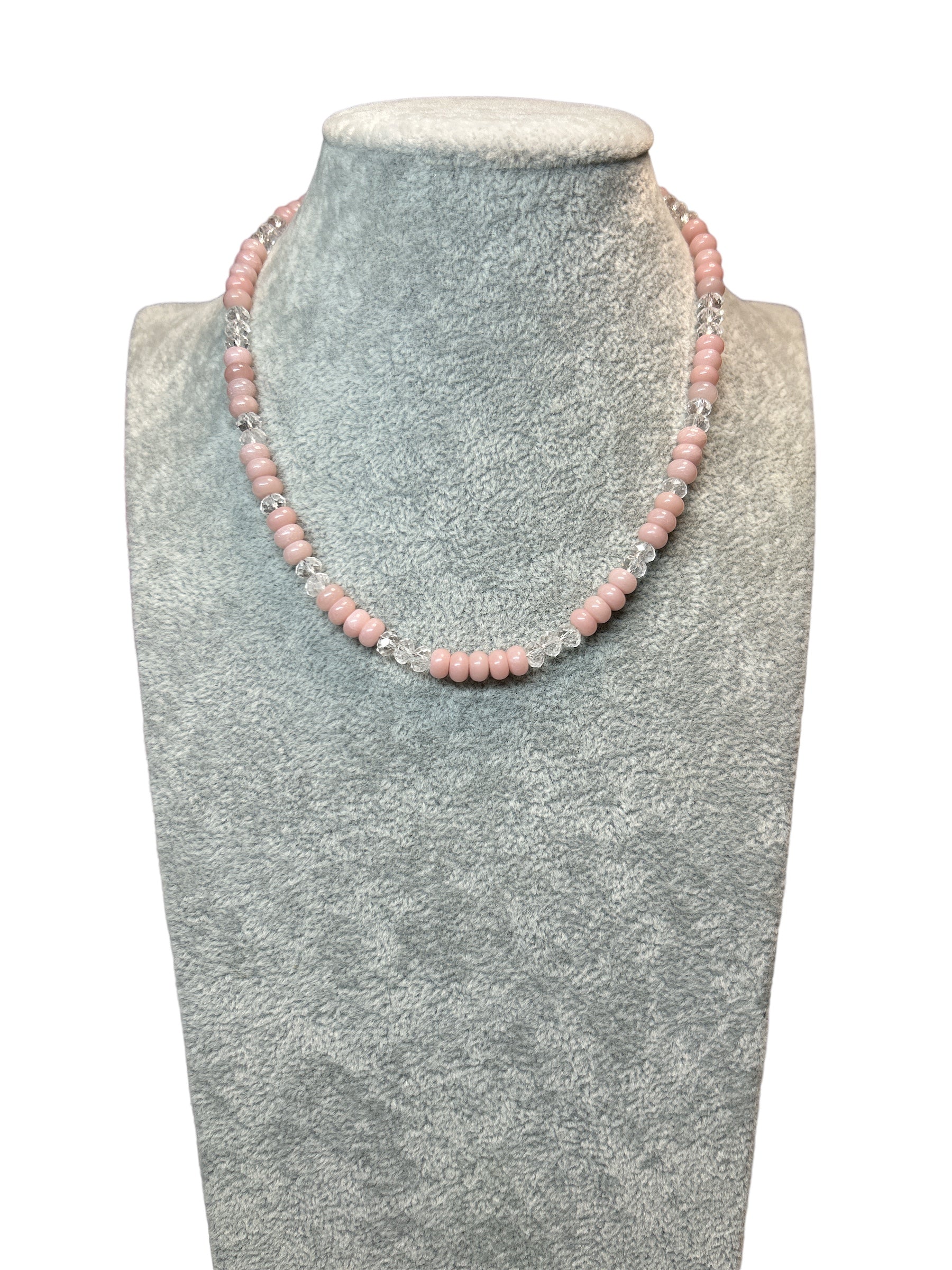 pink opal clear quartz bead strand ooak artisan necklace