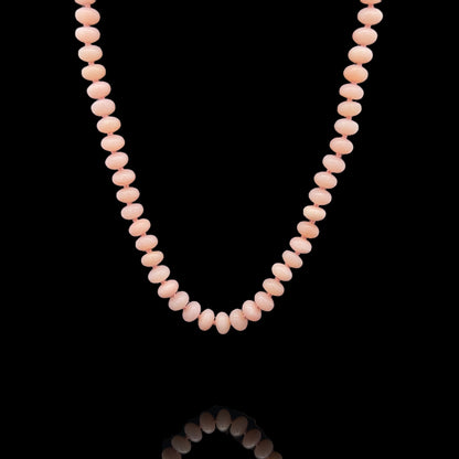 pink opal knotted bead strand necklace 6mm 14k gold