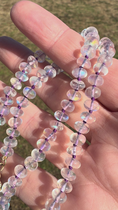 Madagascar Moonstone Knotted Gemstone Bead Necklace 14k Gold