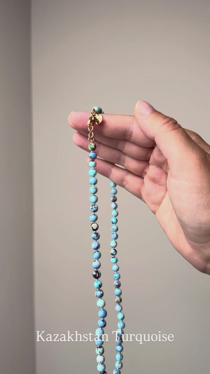 Golden Hills Turquoise Knotted Gemstone Beaded Necklace 14k Gold