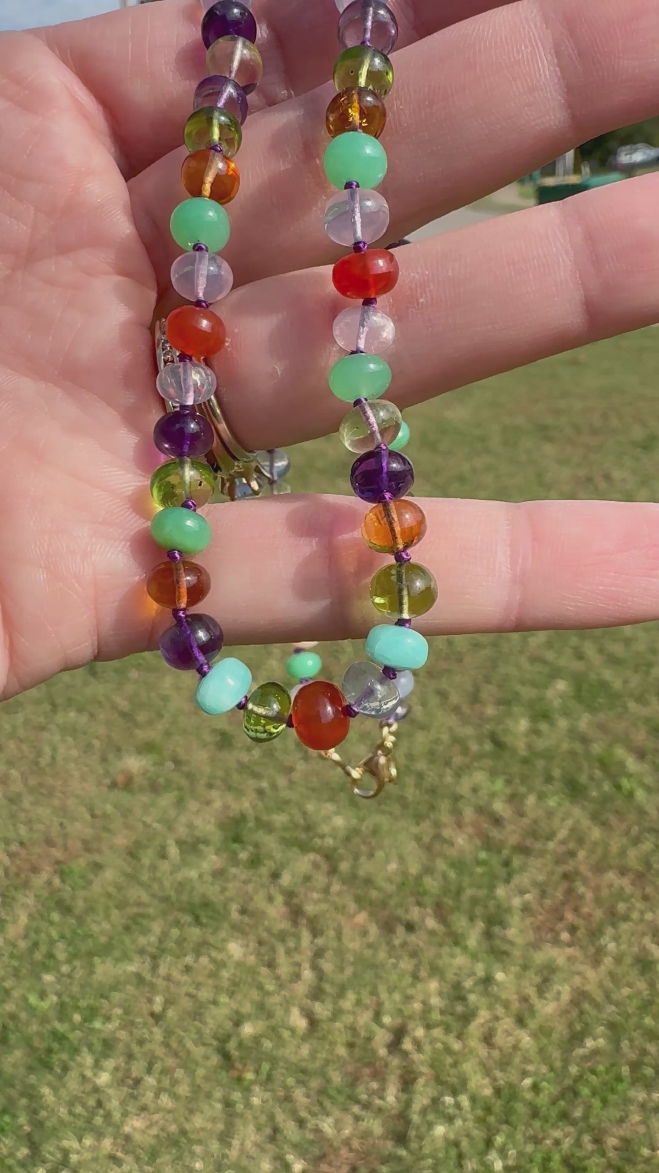 Prism Burst III - Mixed Gemstone Knotted Candy Necklace 14k