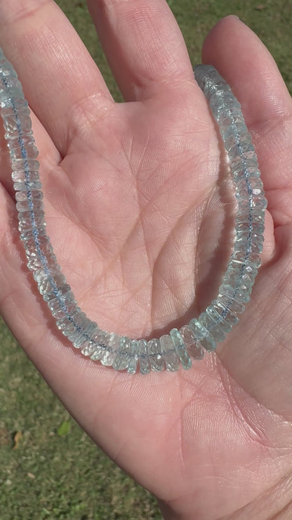 Aquamarine Beaded Necklace 14k - Custom Order