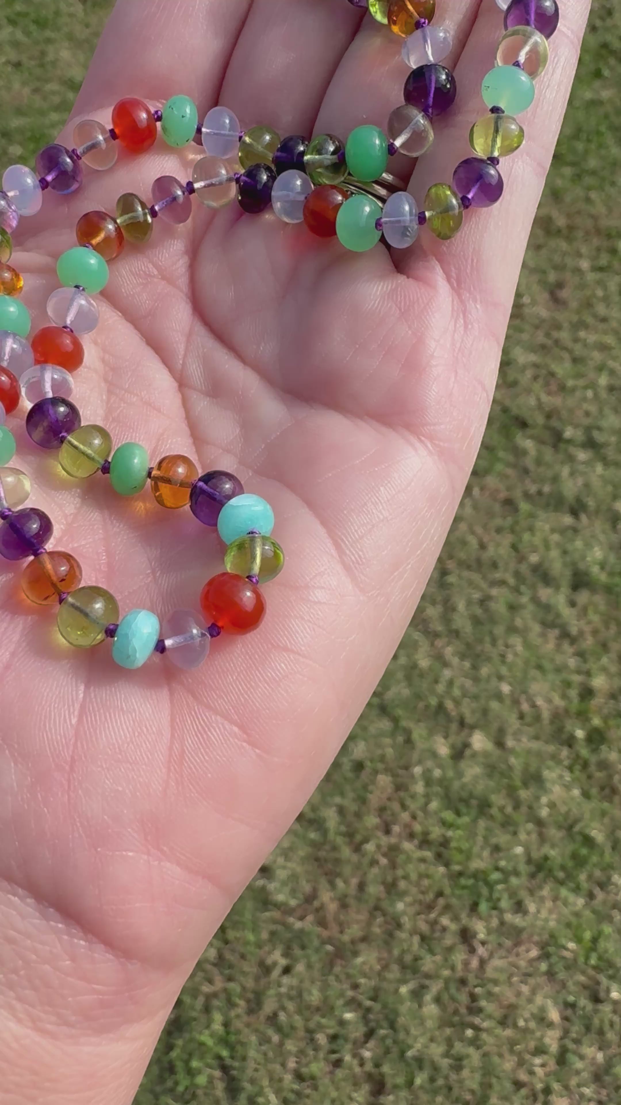 Prism Burst III - Mixed Gemstone Knotted Candy Necklace 14k