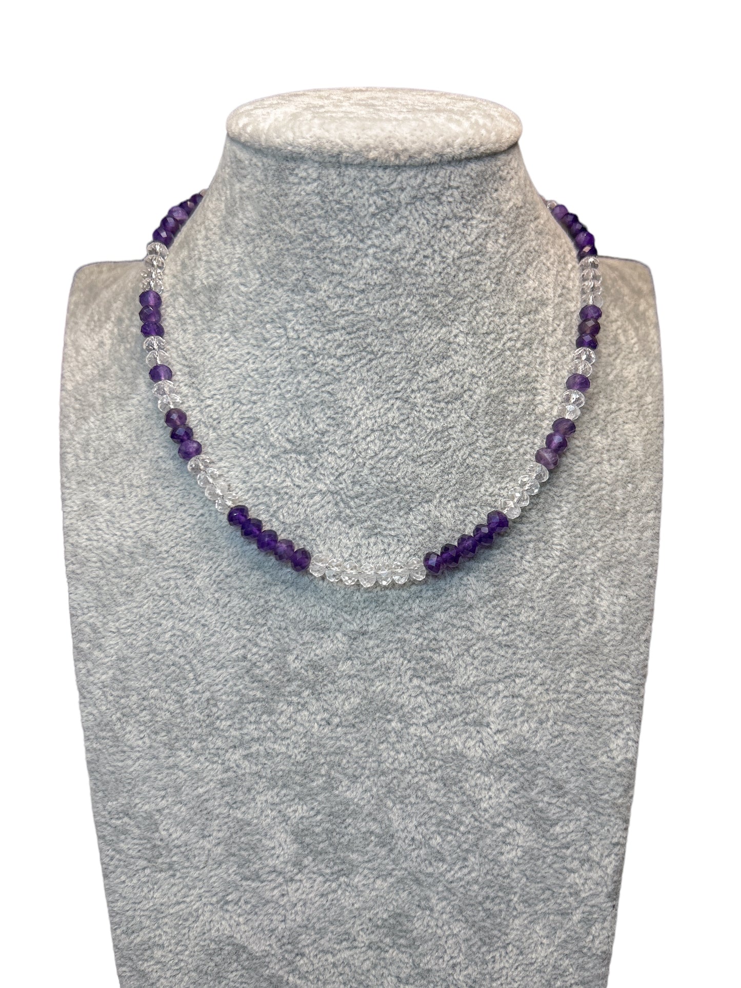 purple amethyst clear quartz bead strand ooak artisan necklace