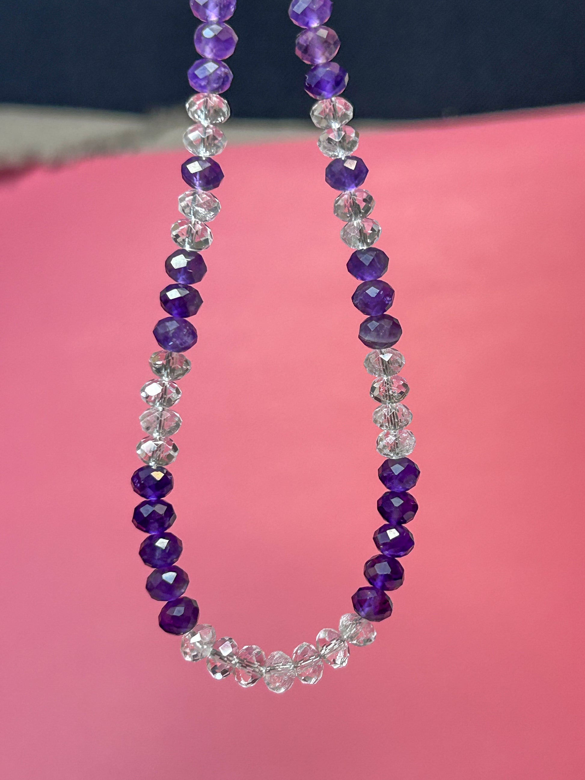purple amethyst clear quartz bead strand ooak artisan necklace