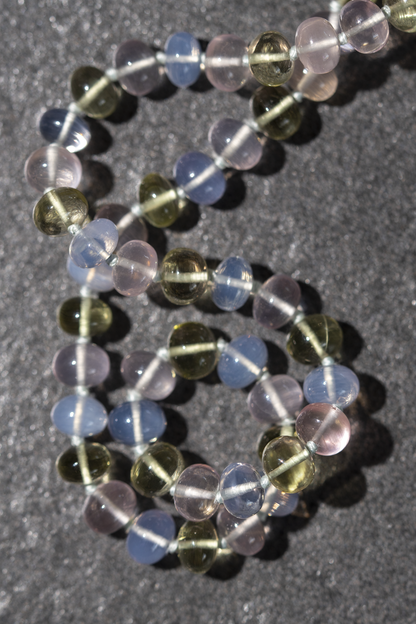 multi gemstone knotted necklace 14k solid gold rose quartz lemon quartz lavender quartz