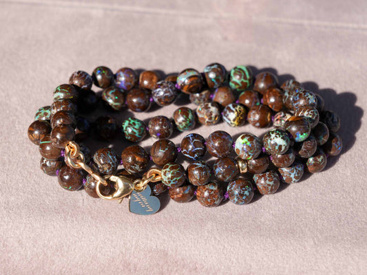 real genuine australian boulder opal necklace 14k gold jewelry handmade beaded opal necklace with 14k gold