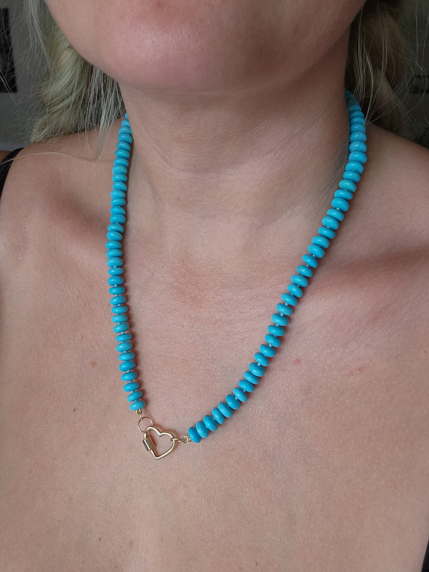 Kingman Turquoise Beaded Candy Necklace 14k Open Loops