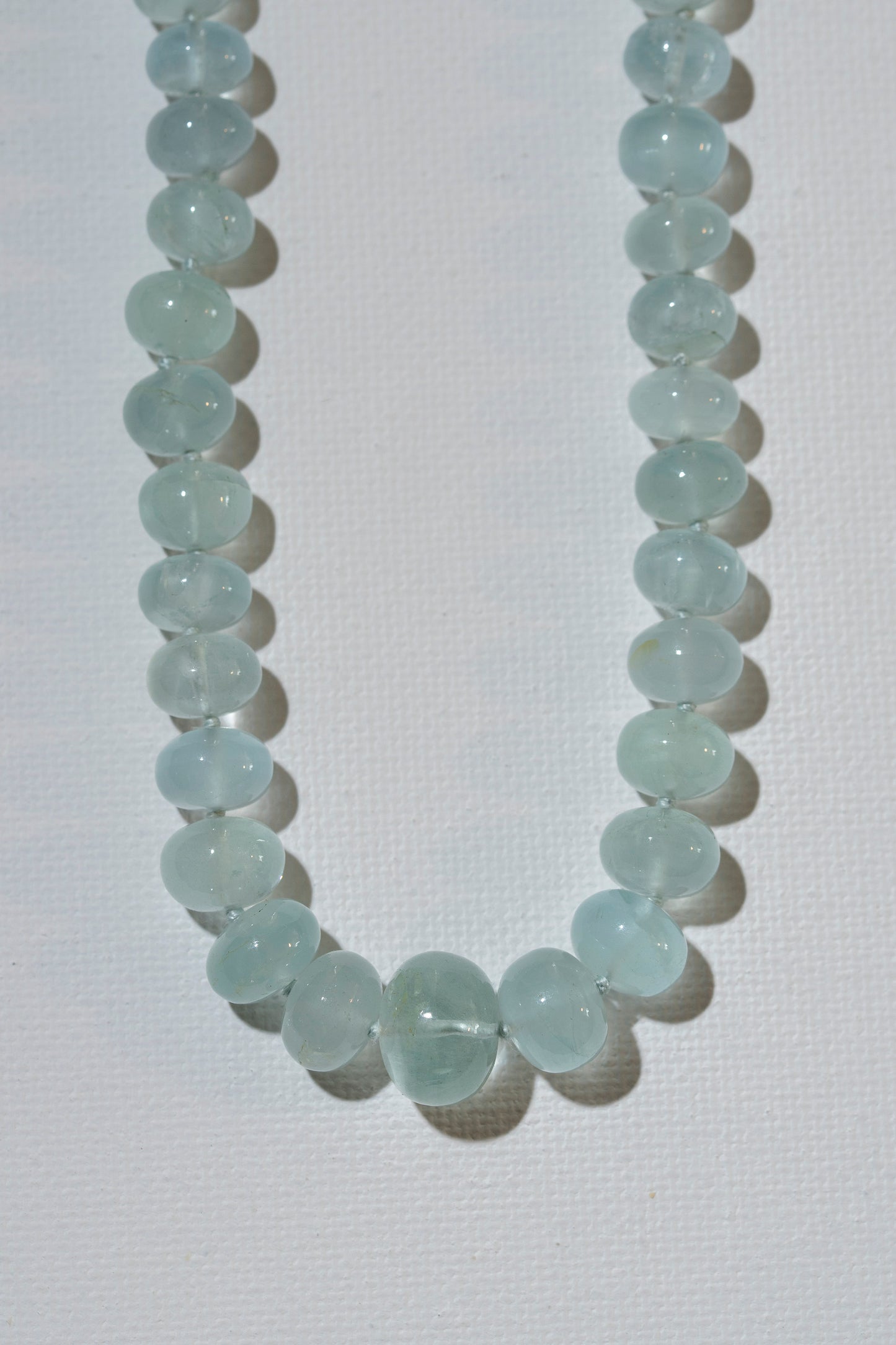 Sky Blue Aquamarine Knotted Candy Necklace smooth beryl knotted beaded necklace 14k solid gold