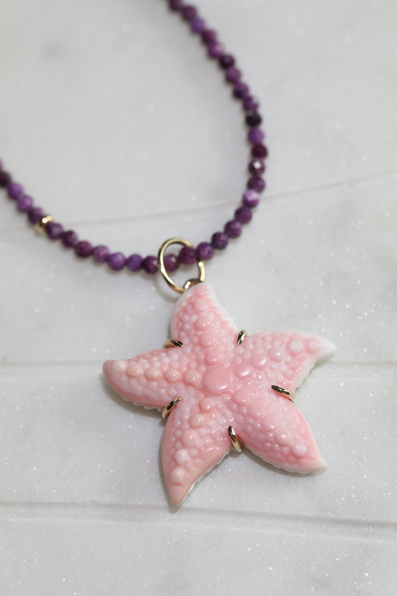 Plum Purple Stichtite Dainty Beaded Necklace 14k