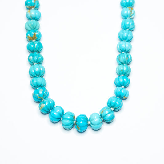 Kingman Turquoise Knotted Candy Necklace pumpkin melon 14k