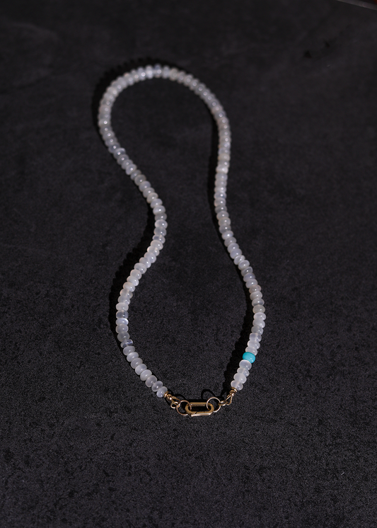Sister Moon - White Moonstone Beaded Necklace with 14K Open Loops