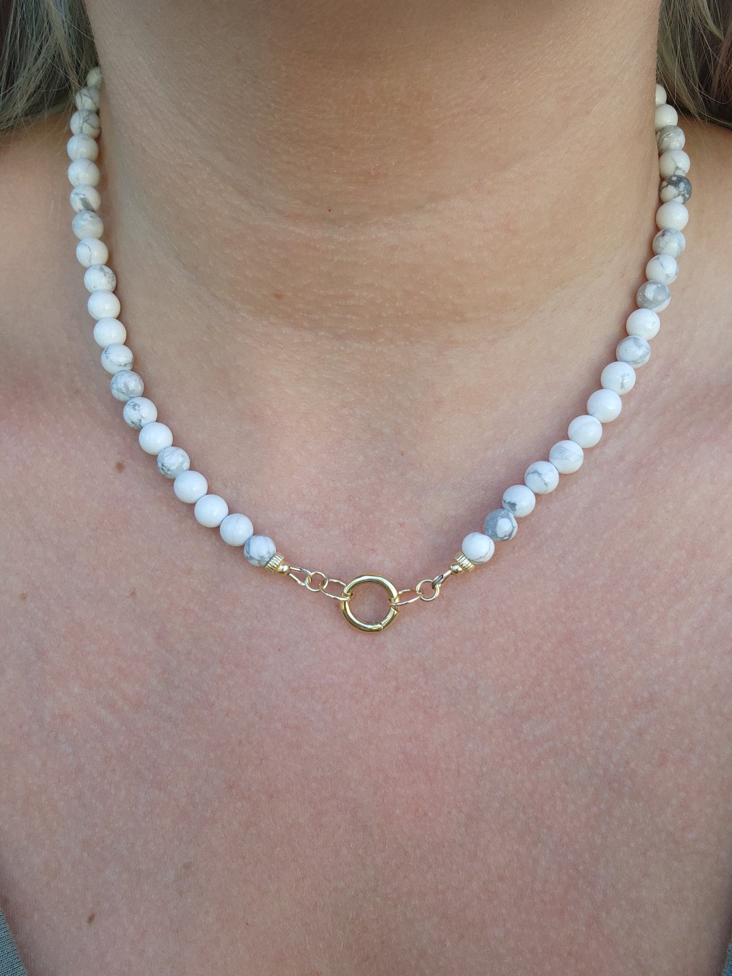 Howlite Beaded Necklace with 14k Open Loops