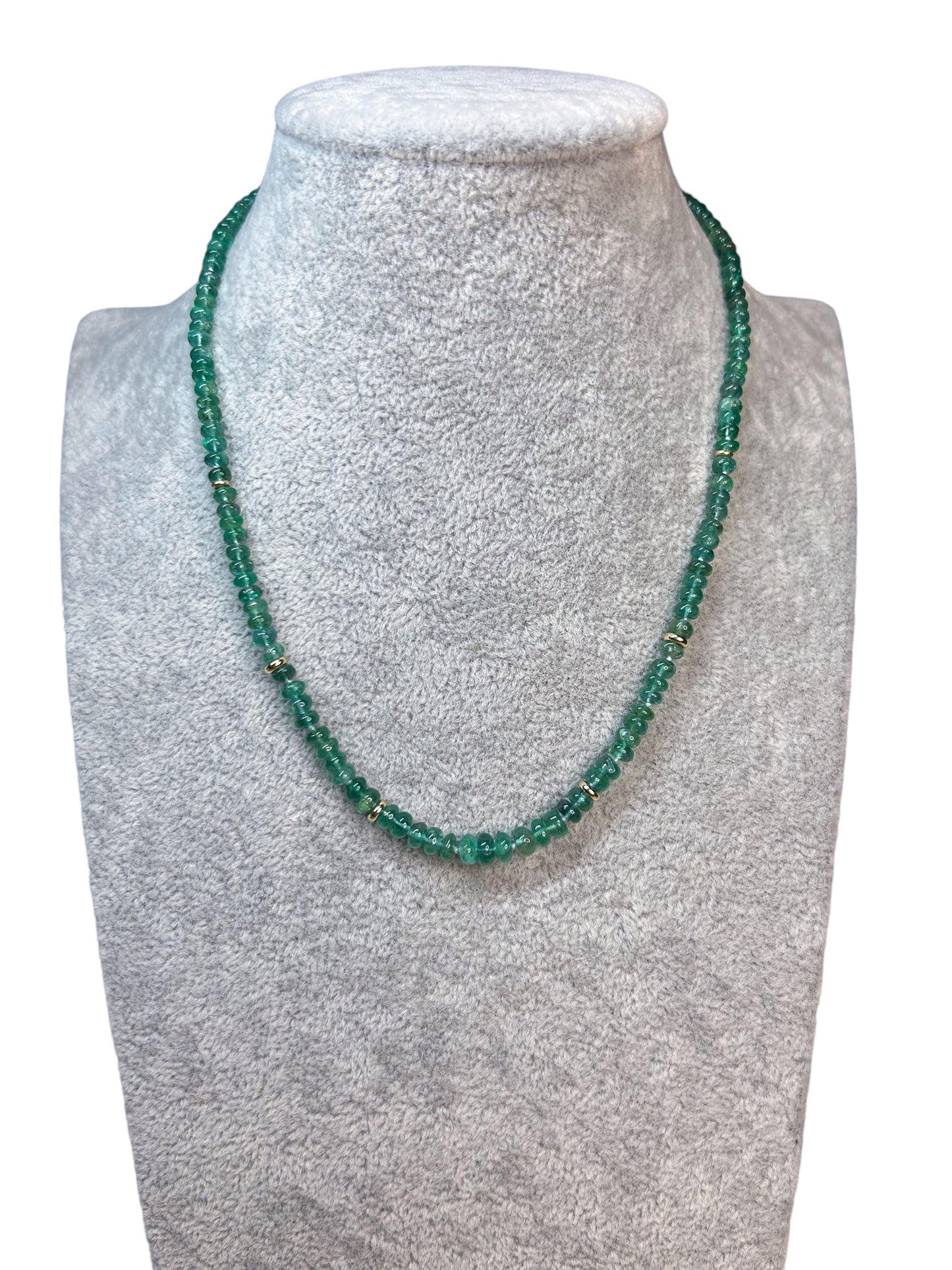 Zambian Emerald Bead Necklace with 14k Solid Gold