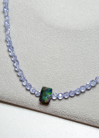 One of a Kind Boulder Opal, Zircon, and Sapphire Beaded Necklace
