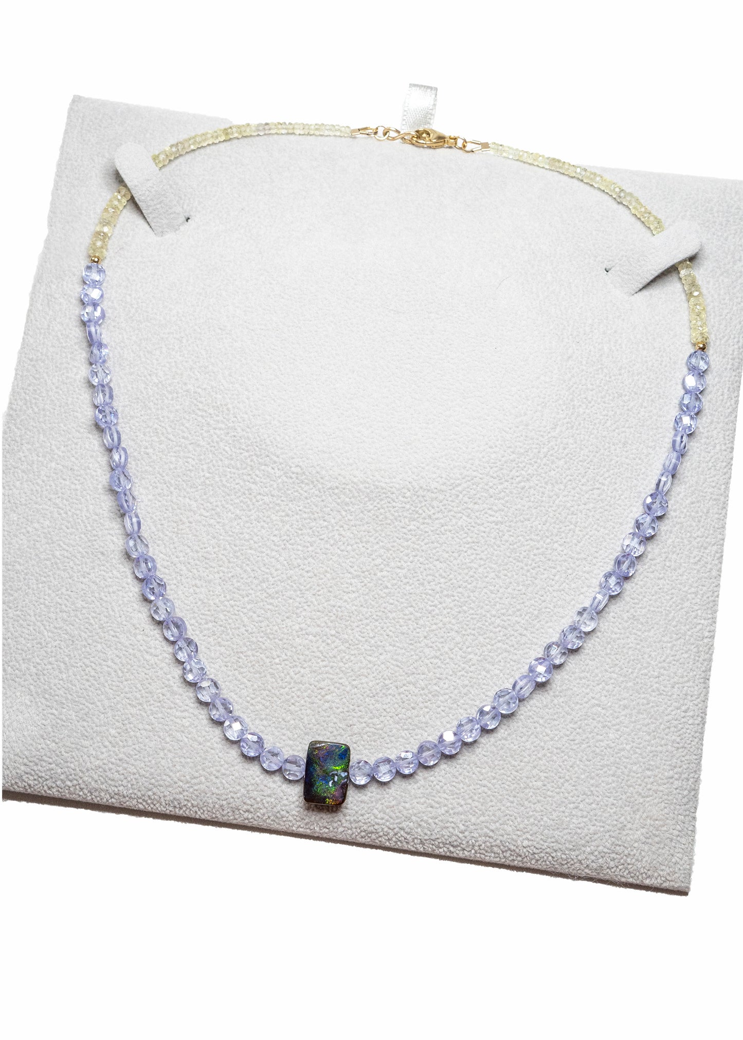 One of a Kind Boulder Opal, Zircon, and Sapphire Beaded Necklace