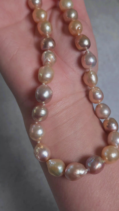 Peachy Pink Semi-Baroque Pearl Beaded Necklace