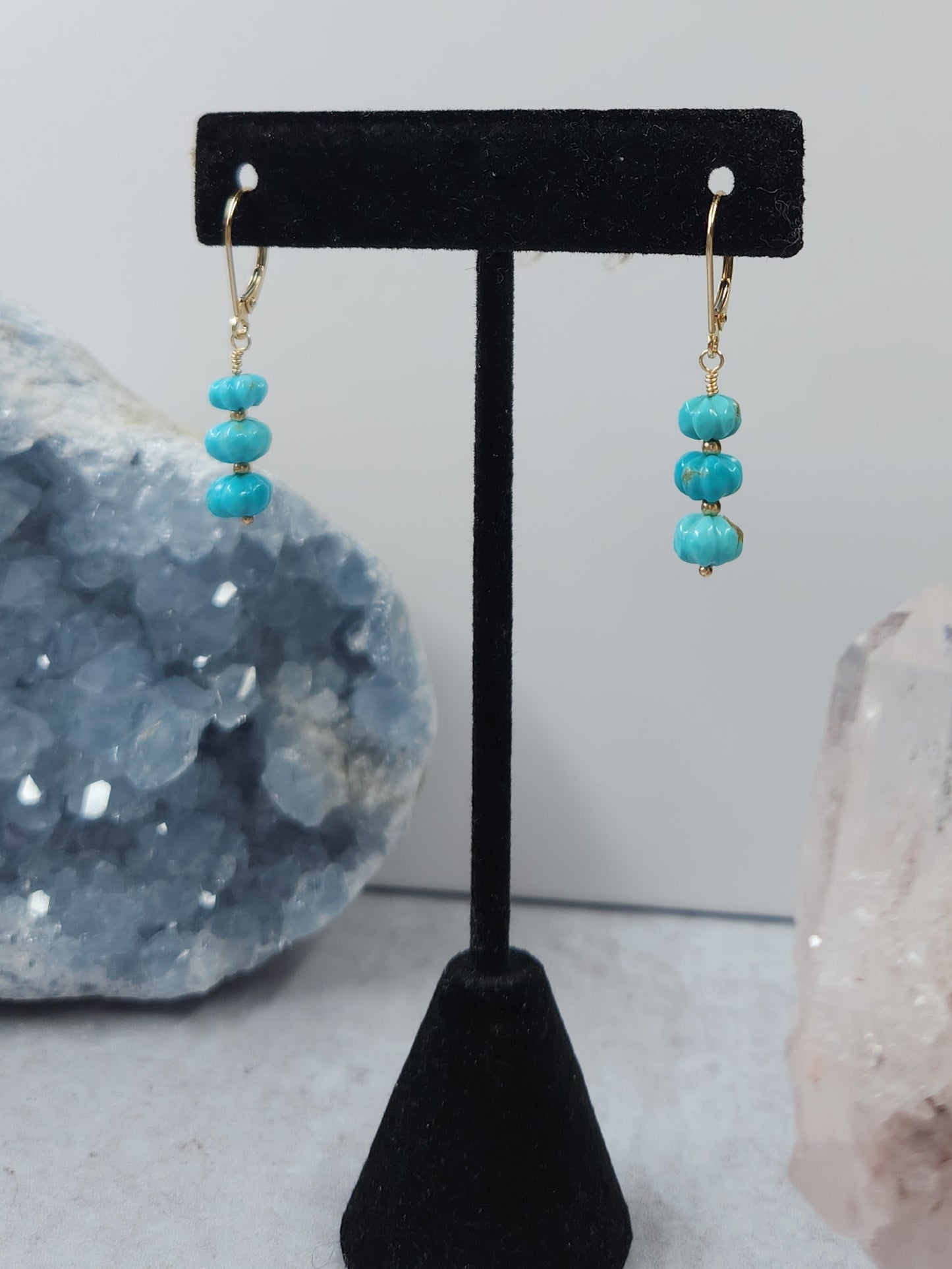 kingman turquoise drop dangle earrings 14k gold