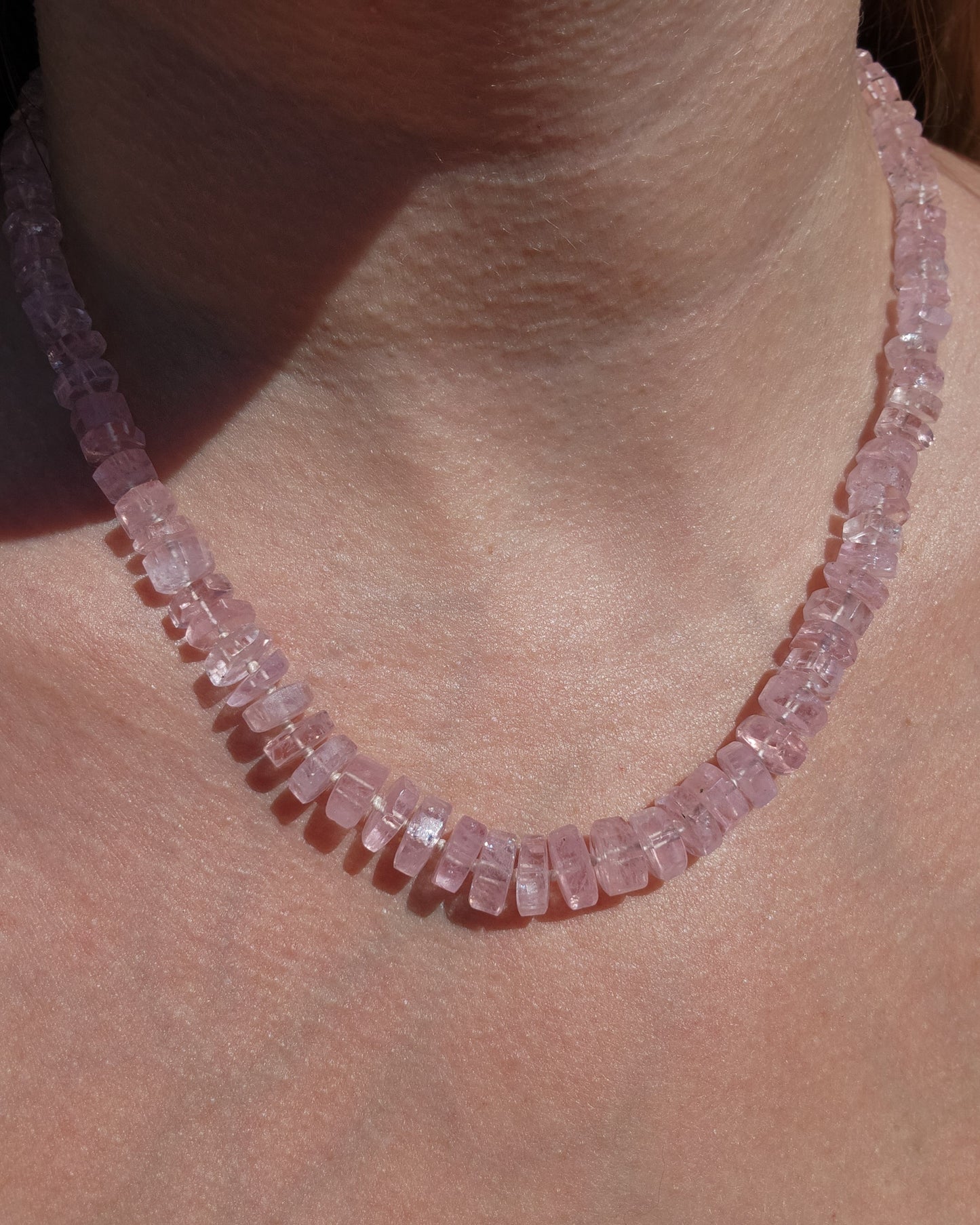 Pink Morganite Crystal Cut Knotted Bead Necklace