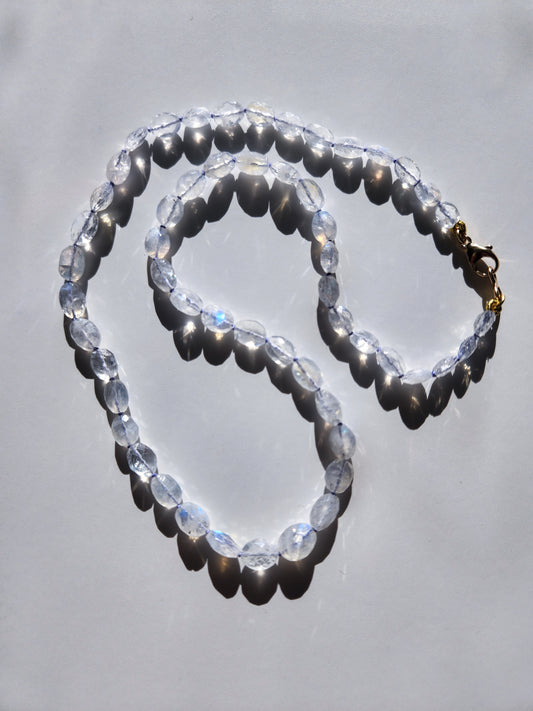 Rainbow Moonstone Faceted Nuggets Handknotted Beaded Necklace