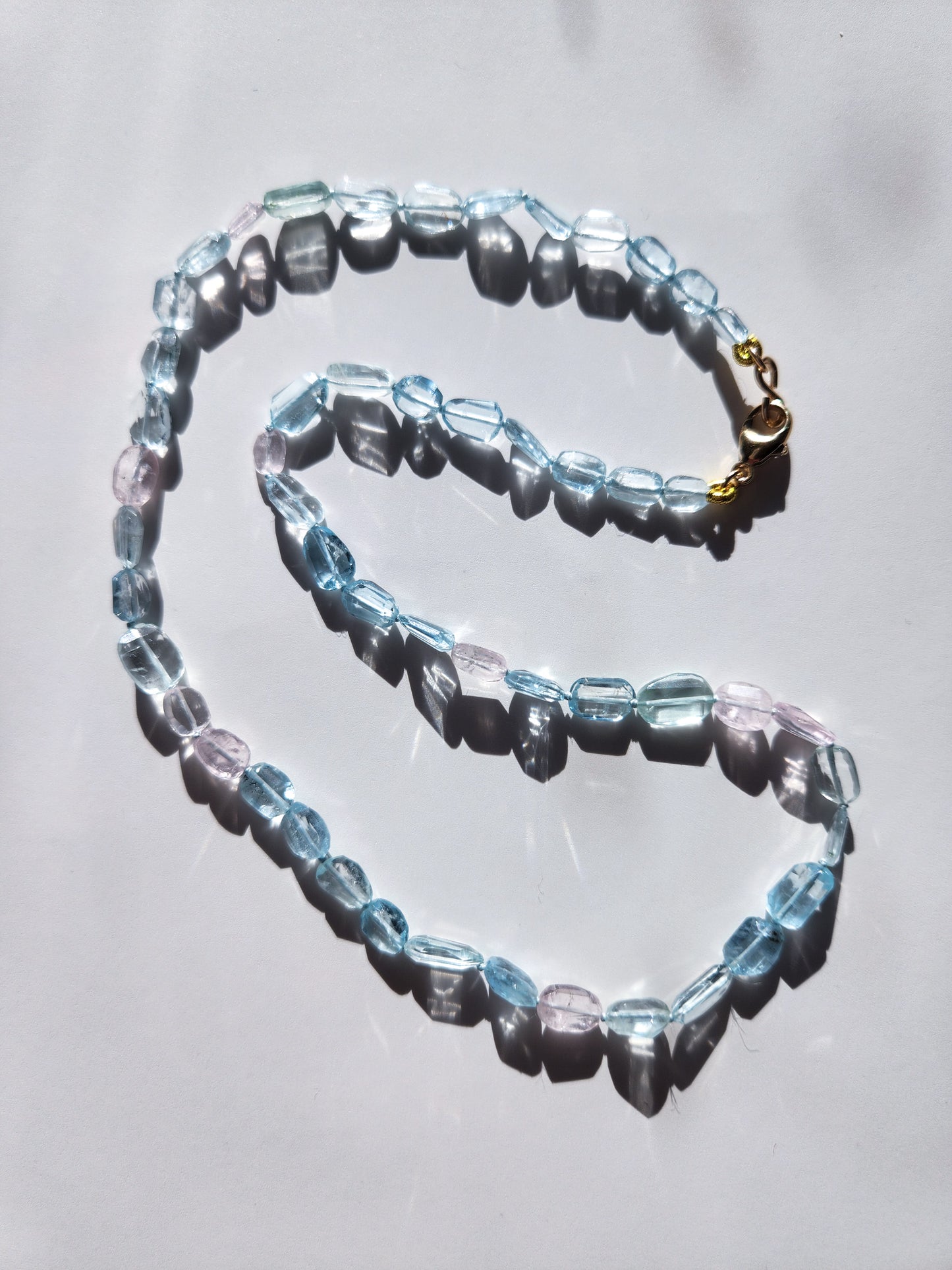 Pastel Multi-Aquamarine Faceted Nuggets Handknotted Beaded Necklace