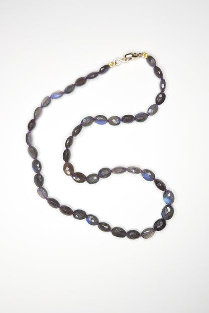 Labradorite Faceted Nuggets Handknotted Beaded Necklace