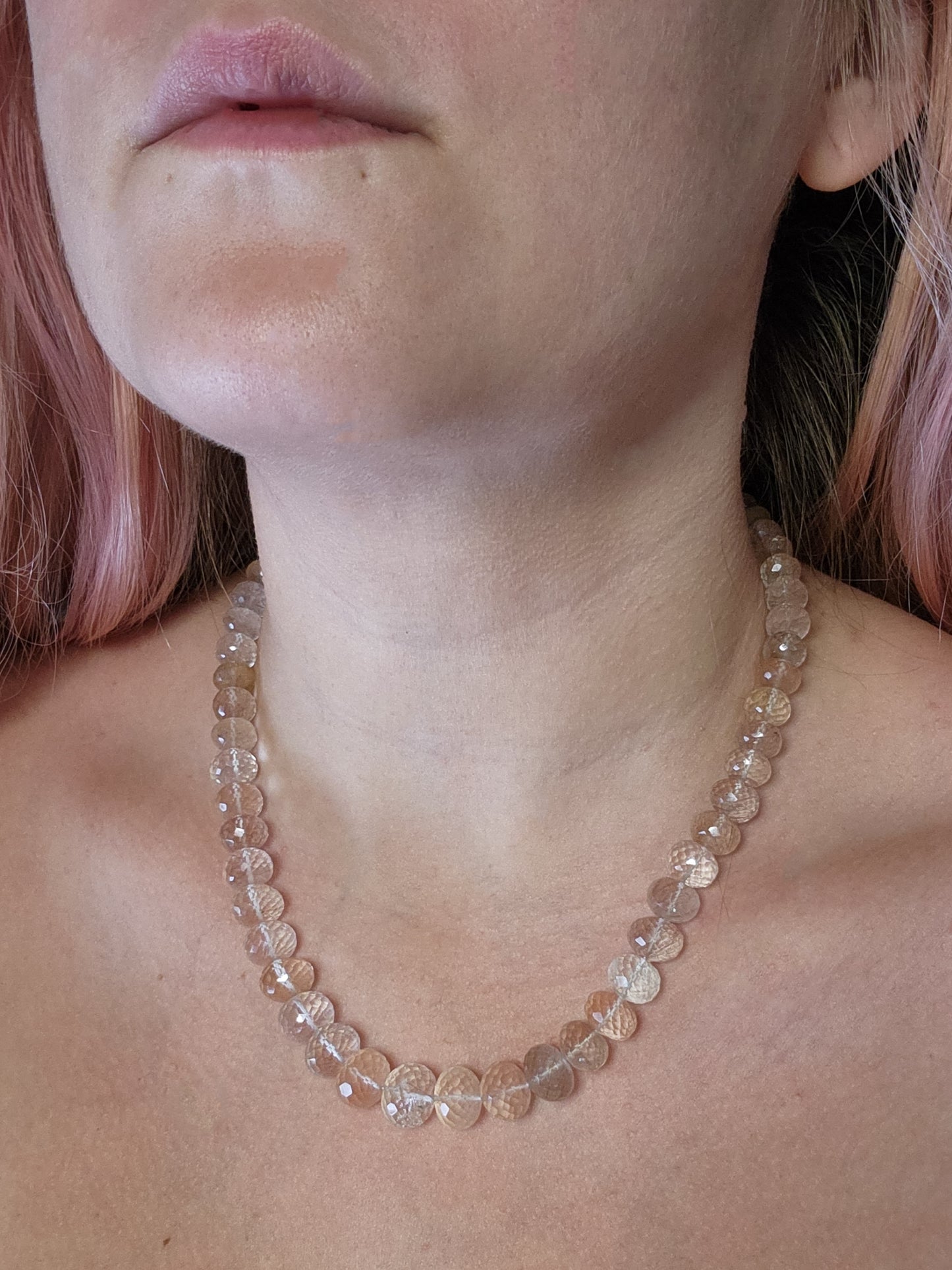 rutilated quartz faceted bead necklace