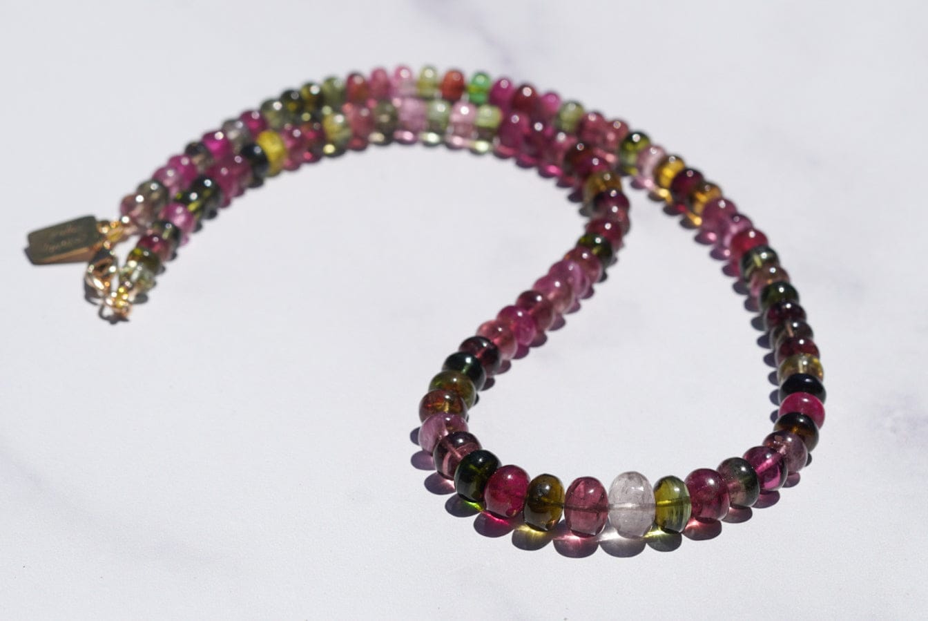 tourmaline beaded candy necklace 14k gold