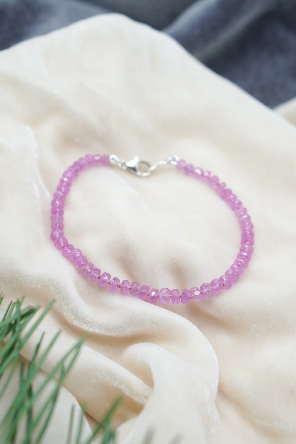pink sapphire beaded knotted rondelle bracelet silver designer brittany myra
