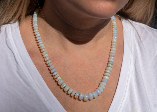 australian opal rondelle crystal candy necklace designer brittany myra 14k gold