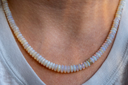 Australian Opal Beaded Necklace with Diamond Accent 14k Gold