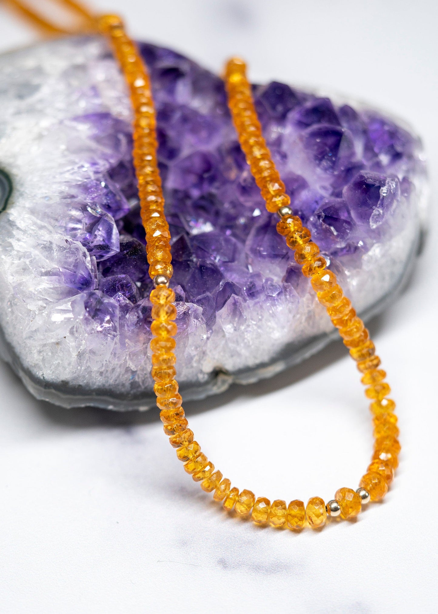 Orange Garnet Beaded Necklace with 14k gold Accents